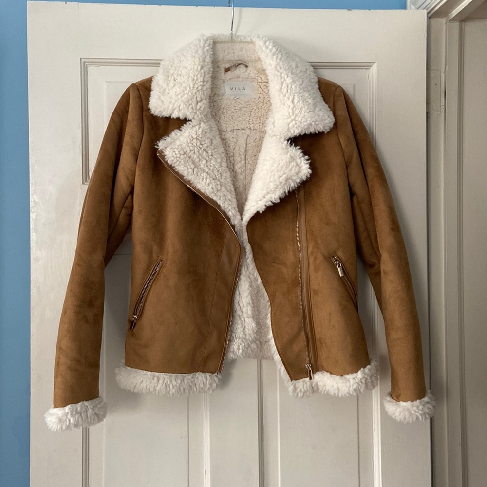 Suede Sherpa Moto Jacket Size Small